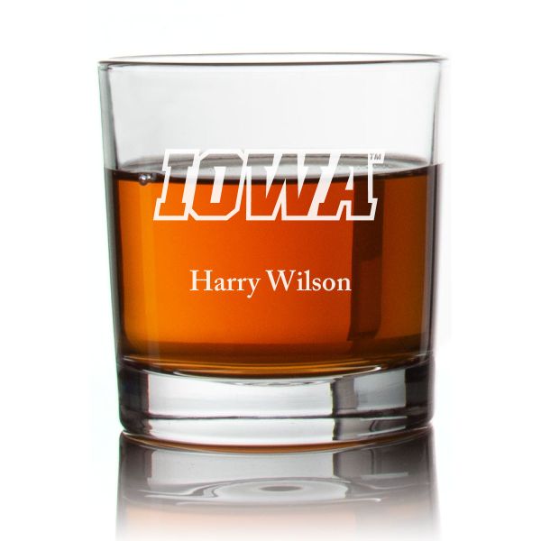 Engraved Iowa Hawkeyes Rocks Glass - Personalized Whiskey Glasses - Man Cave Gift Ideas - Gifts For Him - 2pcs