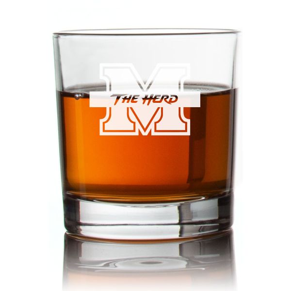 Engraved Marshall Thundering Herd Rocks Glass - Personalized Whiskey Glasses - Man Cave Gift Ideas - Gifts For Him - 2pcs