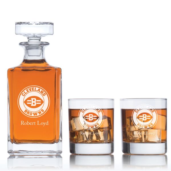 Personalized Cleveland Browns Seal Football Decanter Set - Football Fanatic Gift Ideas - Classic Personalized Whiskey Decanter Set - Man Cave Gifts - Gifts For Him