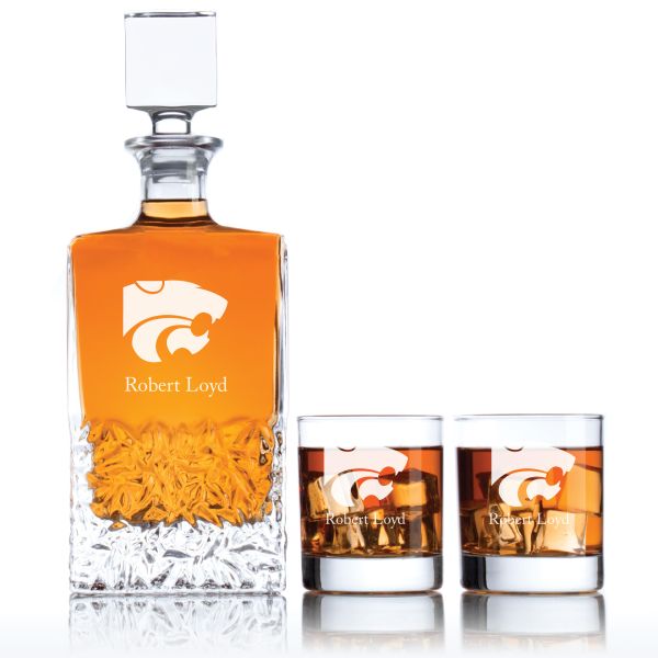 Personalized Kansas State Wildcats Football Decanter Set - Football Fanatic Gift Ideas - Excalibur Personalized Whiskey Decanter Set