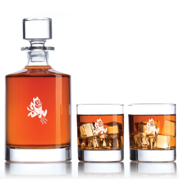 Personalized Arizona State Sun Devils Football Decanter Set - Football Fanatic Gift Ideas - Bellagio Personalized Whiskey Decanter Set