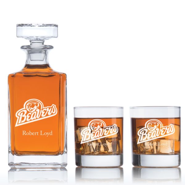 Personalized Bemidji State Beavers Football Decanter Set - Football Fanatic Gift Ideas - Classic Personalized Whiskey Decanter Set
