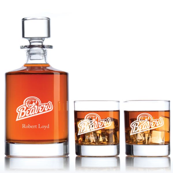 Personalized Bemidji State Beavers Football Decanter Set - Football Fanatic Gift Ideas - Bellagio Personalized Whiskey Decanter Set
