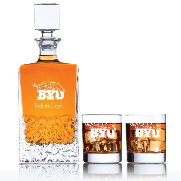Personalized Brigham Young Cougars Football Decanter Set - Football Fanatic Gift Ideas - Excalibur Personalized Whiskey Decanter Set