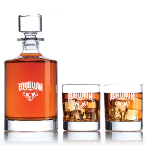 Personalized Brown Bears University Decanter Set - Football Fanatic Gift Ideas - Bellagio Personalized Whiskey Decanter
