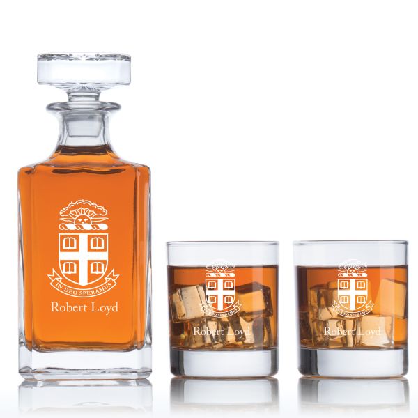 Personalized Brown University Decanter Set - Football Fanatic Gift Ideas - Classic Personalized Whiskey Decanter