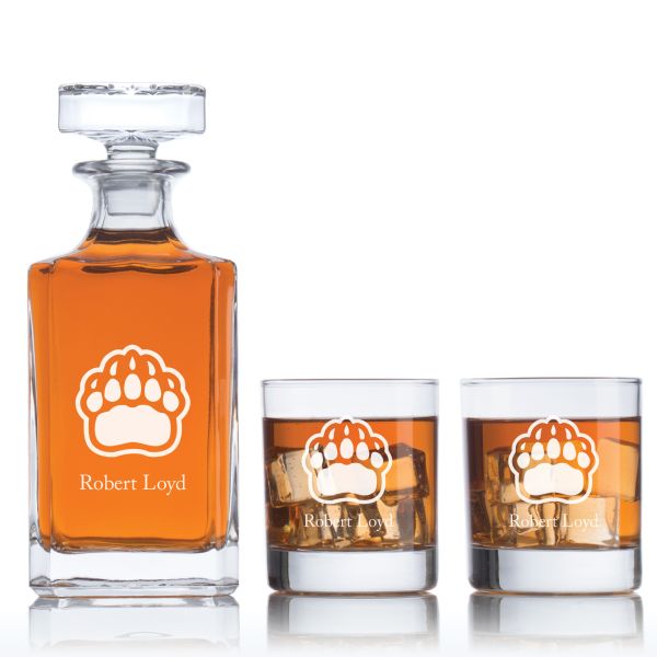 Personalized Brown Bears Paw University Decanter Set - Football Fanatic Gift Ideas - Classic Personalized Whiskey Decanter