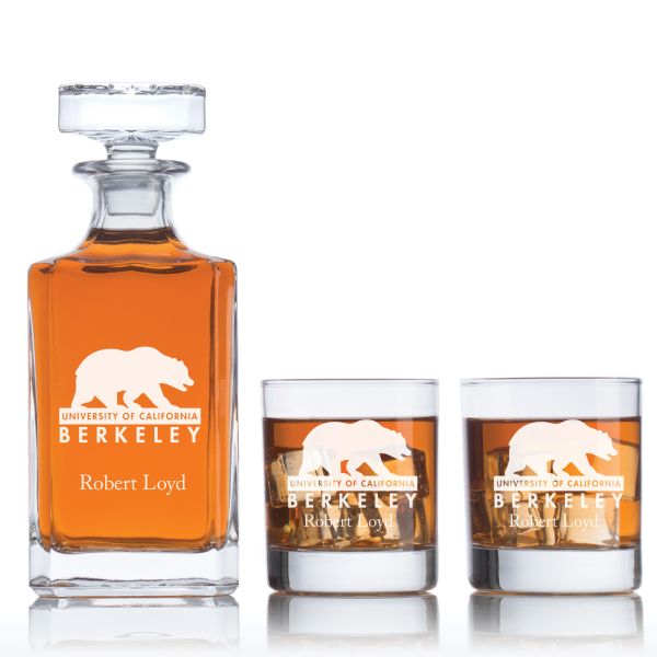Personalized California Golden Bears Logo University Decanter Set - Football Fanatic Gift Ideas - Classic Personalized Whiskey Decanter