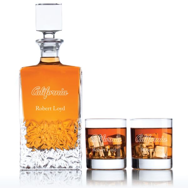 Personalized California Golden Bears Athletic University Decanter Set - Football Fanatic Gift Ideas - Excalibur Personalized Whiskey Decanter