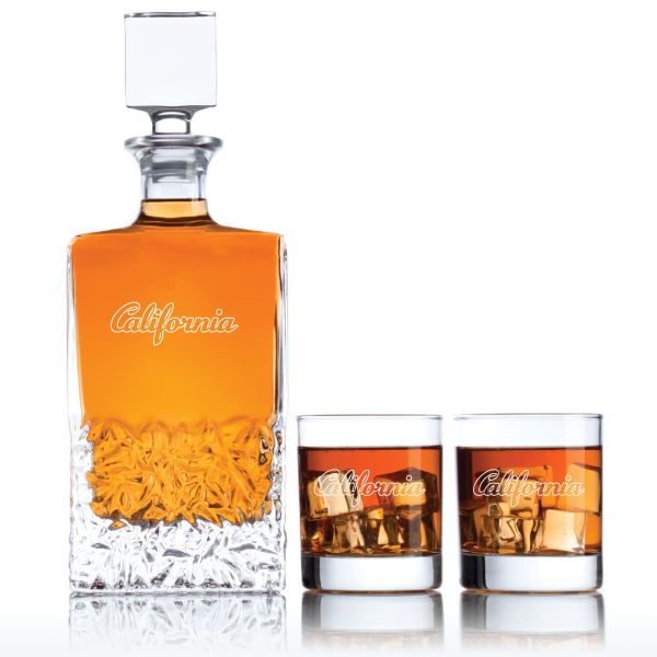 Personalized California Golden Bears Athletic University Decanter Set - Football Fanatic Gift Ideas - Excalibur Personalized Whiskey Decanter