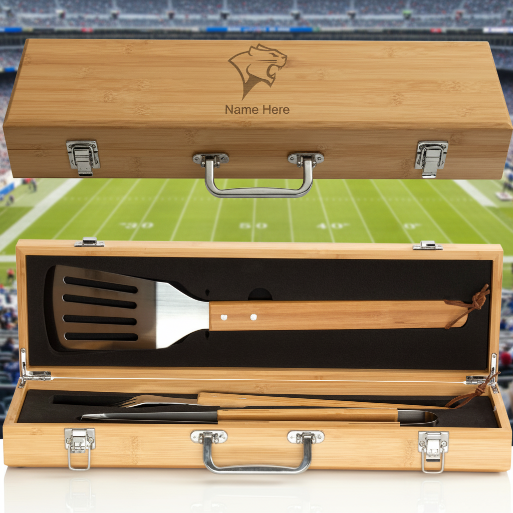 Personalized Chicago State Cougars Logo BBQ - Football Fanatic Gift Ideas - Personalized Bamboo BBQ Set