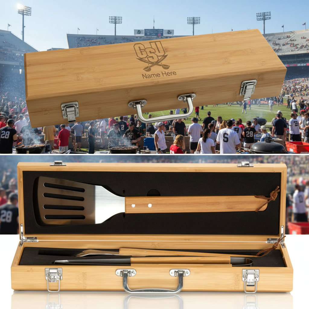 Personalized CSU Buccaneers University BBQ Set - Football Fanatic Gift Ideas - Personalized Bamboo BBQ Set