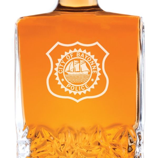 Custom Engraved Police Badges - Personalized Excalibur Decanter Set - City of Bayonne NJ Patch