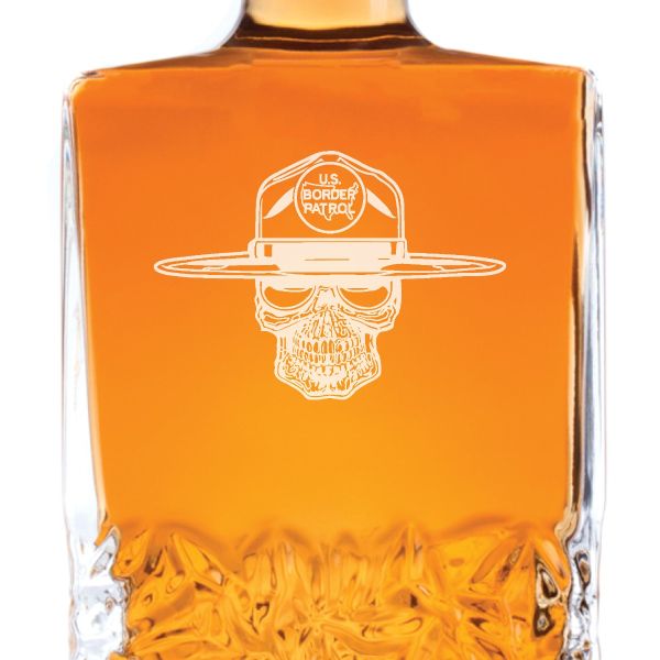 Custom Engraved Police Badges - Personalized Excalibur Decanter Set - US Border Patrol Skull