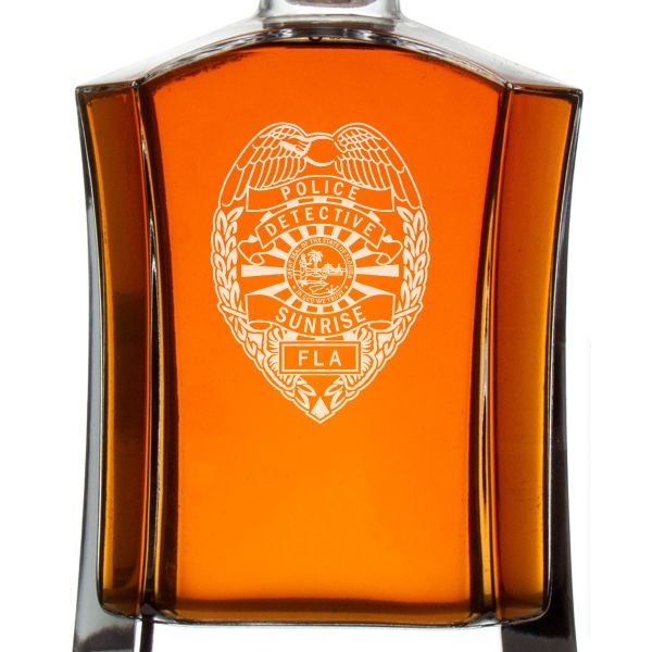 Custom Engraved Police Badges - Custom Crown Decanter Set - Sunrise FL Detective Police Badge