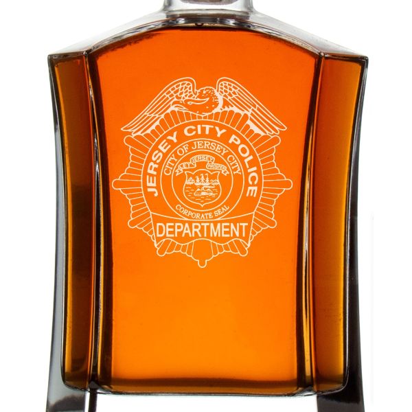 Custom Engraved Police Badges - Custom Crown Decanter Set - Jersey City Police Badge