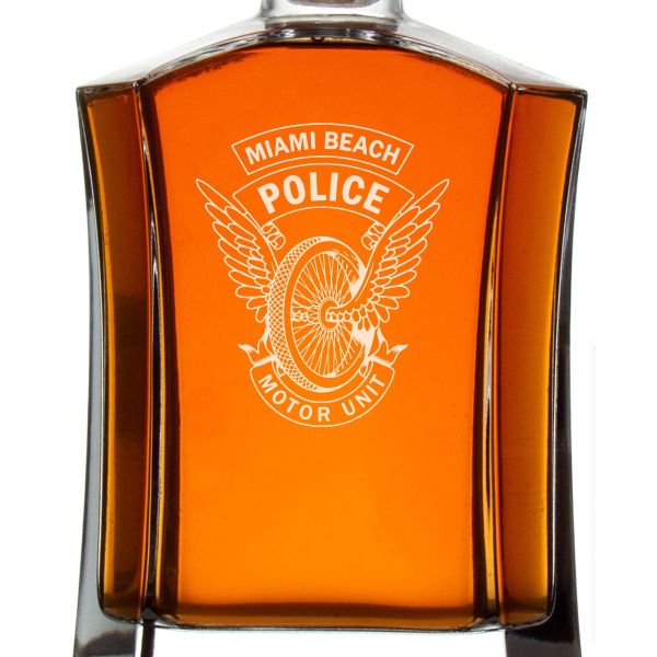 Custom Engraved Police Badges - Custom Crown Decanter Set - Miami Police Motor Unit Winged Wheel