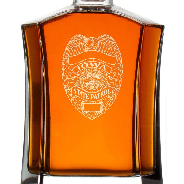 Custom Engraved Police Badges - Custom Crown Decanter Set - Iowa State Patrol Badge