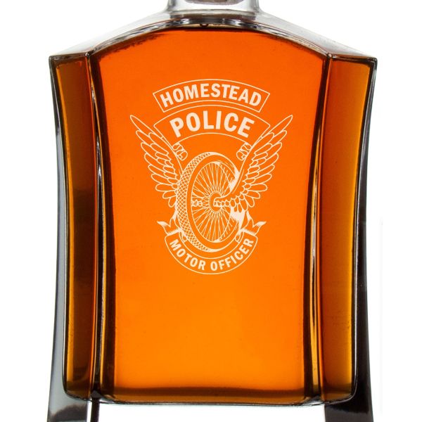 Custom Engraved Police Badges - Custom Crown Decanter Set - Homestead Police Winged Wheel