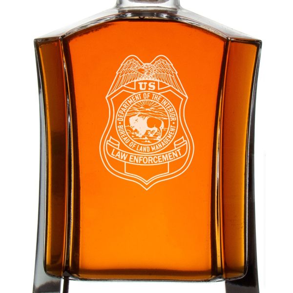 Custom Engraved Police Badges - Custom Crown Decanter Set - Dept of Interior Bureau of Land Management Badge