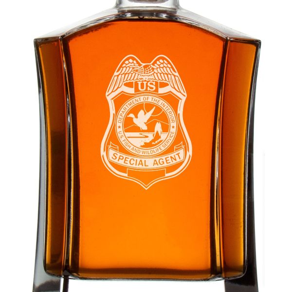 Custom Engraved Police Badges - Custom Crown Decanter Set - Dept of Interior US Fish and Wildlife Service