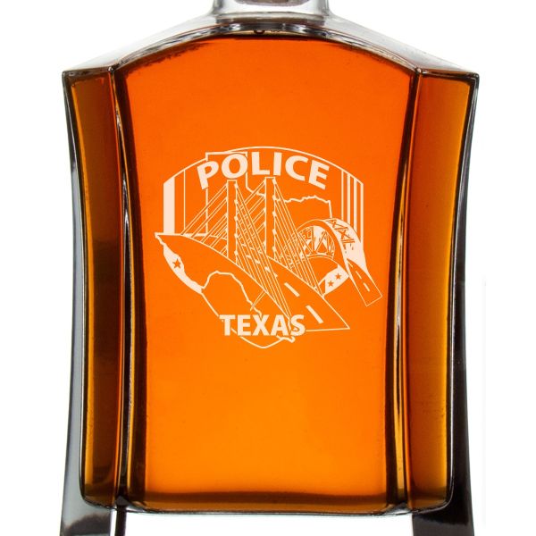 Custom Engraved Police Badges - Custom Crown Decanter Set - Police Texas State Badge