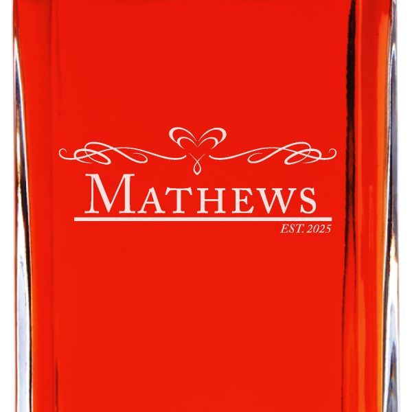 Custom Engraved Fancy Scroll - Personalized Whiskey Decanter In Wood Gift Box