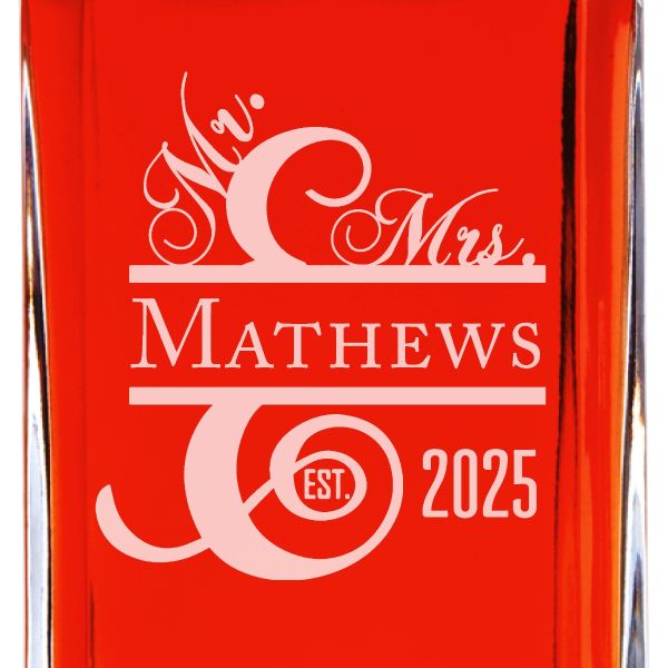 Custom Engraved Mr & Mrs Vertical Style - Personalized Whiskey Decanter In Wood Gift Box