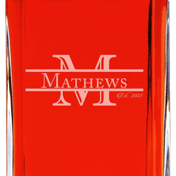 Custom Engraved Modern Font Style - Personalized Whiskey Decanter In Wood Gift Box