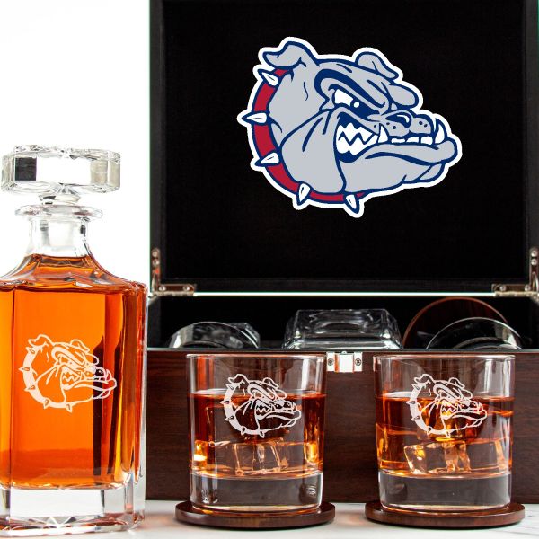NCAA Gonzaga Bulldogs - Customized Engraved Dark Brown Wood Box Decanter Set With Rocks Glasses