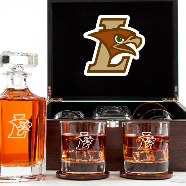 Customized Engraved Dark Brown Wood Box Decanter Set With Rocks Glasses - NCAA Lehigh Mountain Hawks