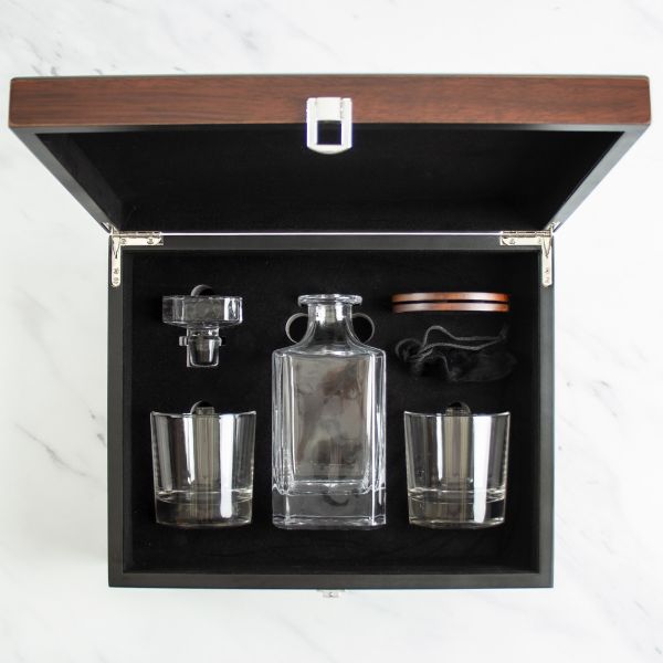 Customized Engraved Dark Brown Wood Box Decanter Set With Rocks Glasses - NFL Los Angeles Rams