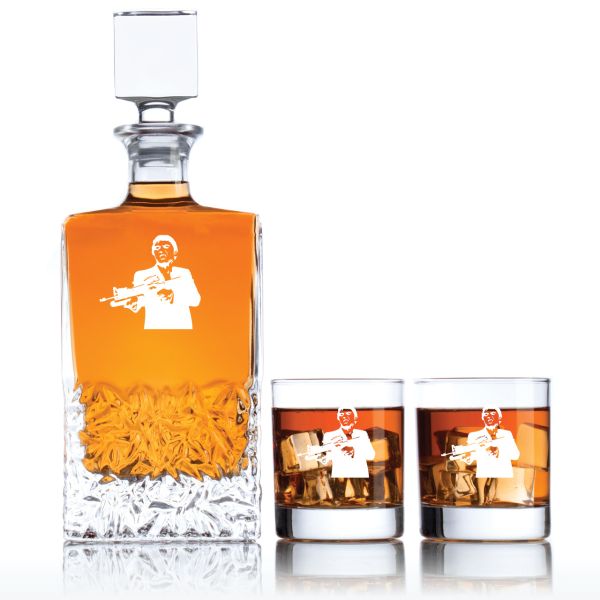Engraved Scar Face - Personalized Excalibur Decanter Set with Old Fashioned Whiskey Glasses