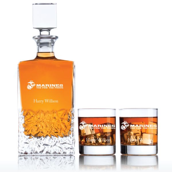 Engraved Marines The Few The Proud - Personalized Excalibur Decanter Set with Old Fashioned Whiskey Glasses