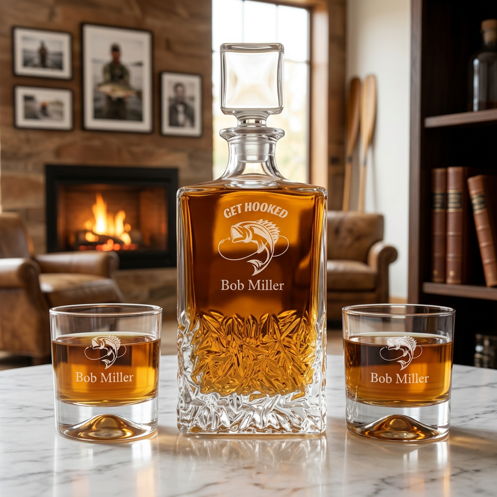 Engraved Get Hookend - Personalized Excalibur Decanter Set with Whiskey Glasses