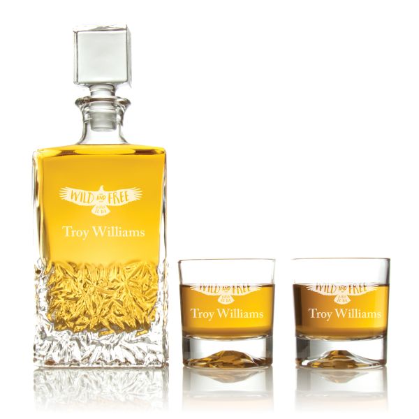 Engraved Wild And Free - Personalized Excalibur Decanter Set with Whiskey Glasses