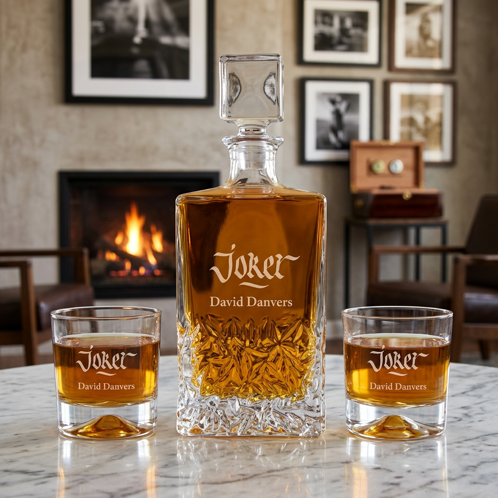 Custom Engraved Joker - Personalized Excalibur Decanter Set with Whiskey Glasses