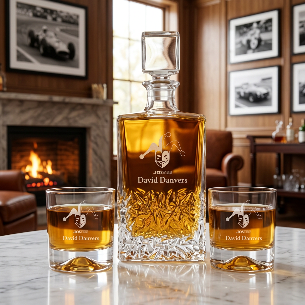 Custom Engraved Joker Yin and Yang - Personalized Excalibur Decanter Set with Whiskey Glasses