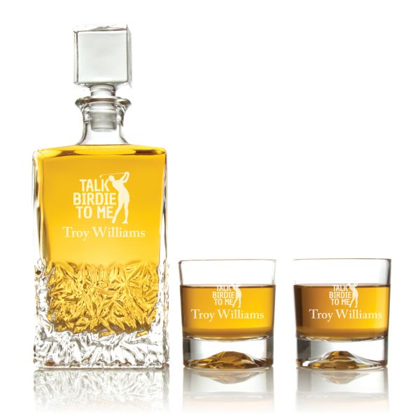 Custom Engraved Talk Birdie To Me - Personalized Excalibur Decanter Set with Whiskey Glasses