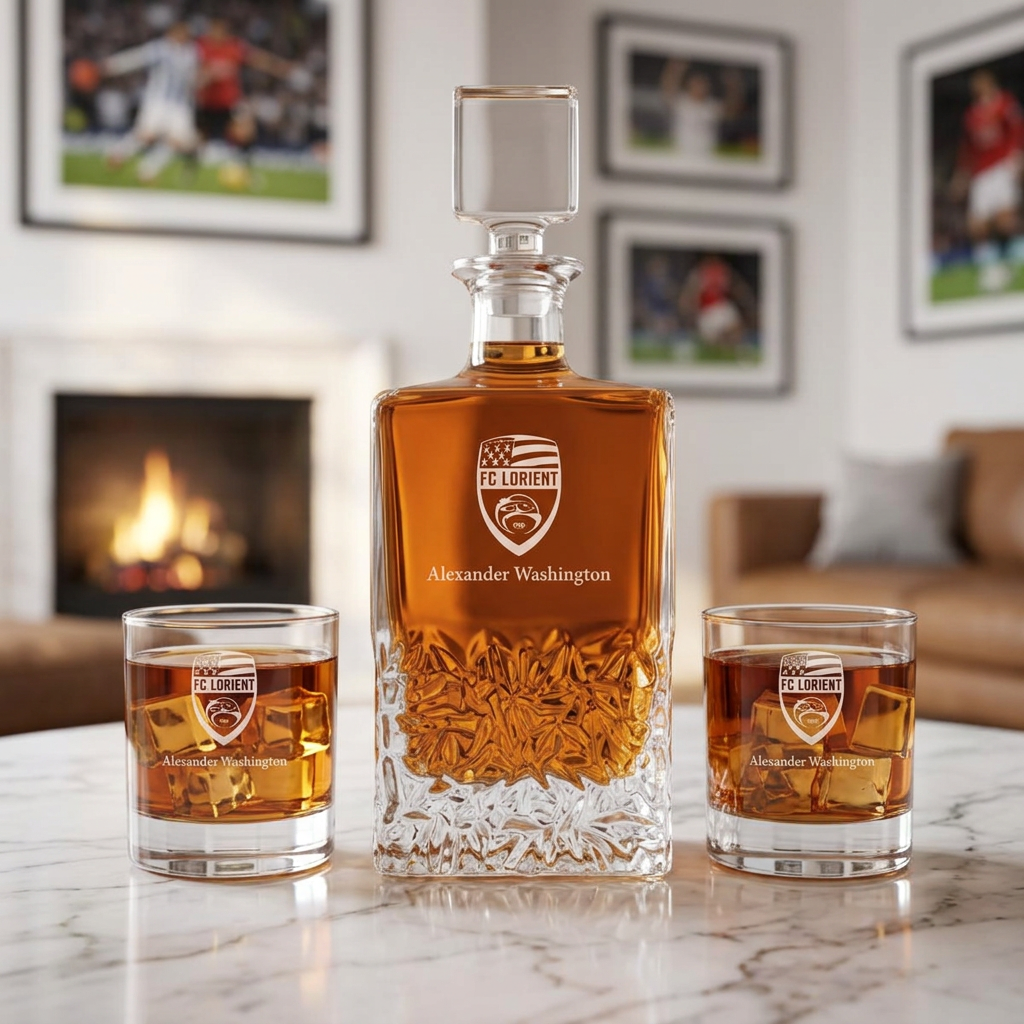 Engraved FC Lorient - Ligue 1 France - Football - Personalized Excalibur Decanter Set - Soccer Fanatic Gift Ideas