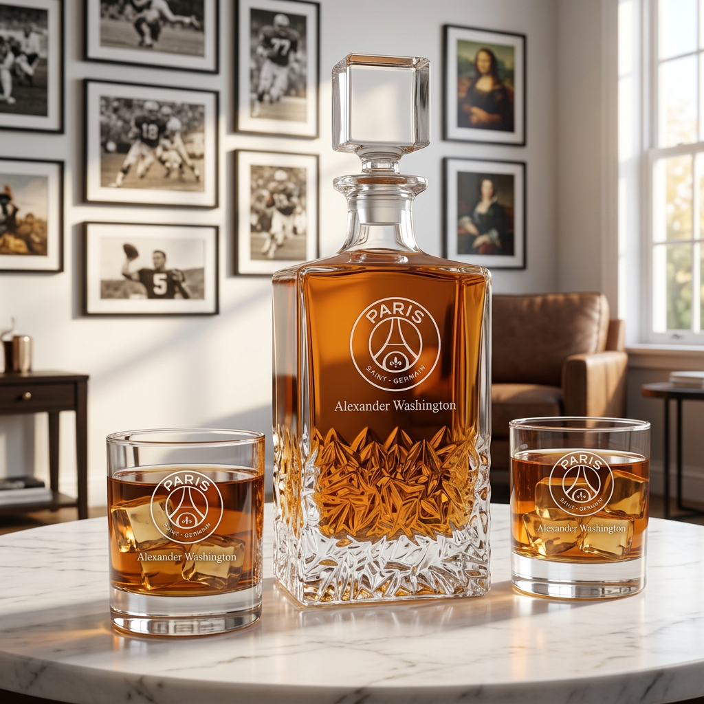 Engraved Paris-Saint Germain FC - Ligue 1 France - Football - Personalized Excalibur Decanter Set - Soccer Fanatic Gift Ideas