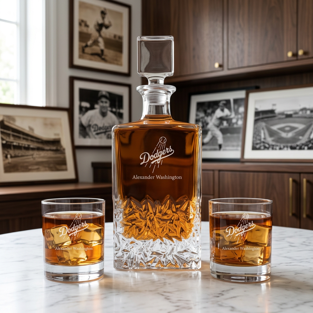 Engraved Los Angeles Dodgers Logo - Major League Baseball - Personalized Excalibur Decanter Set - Baseball Fanatic Gift Ideas