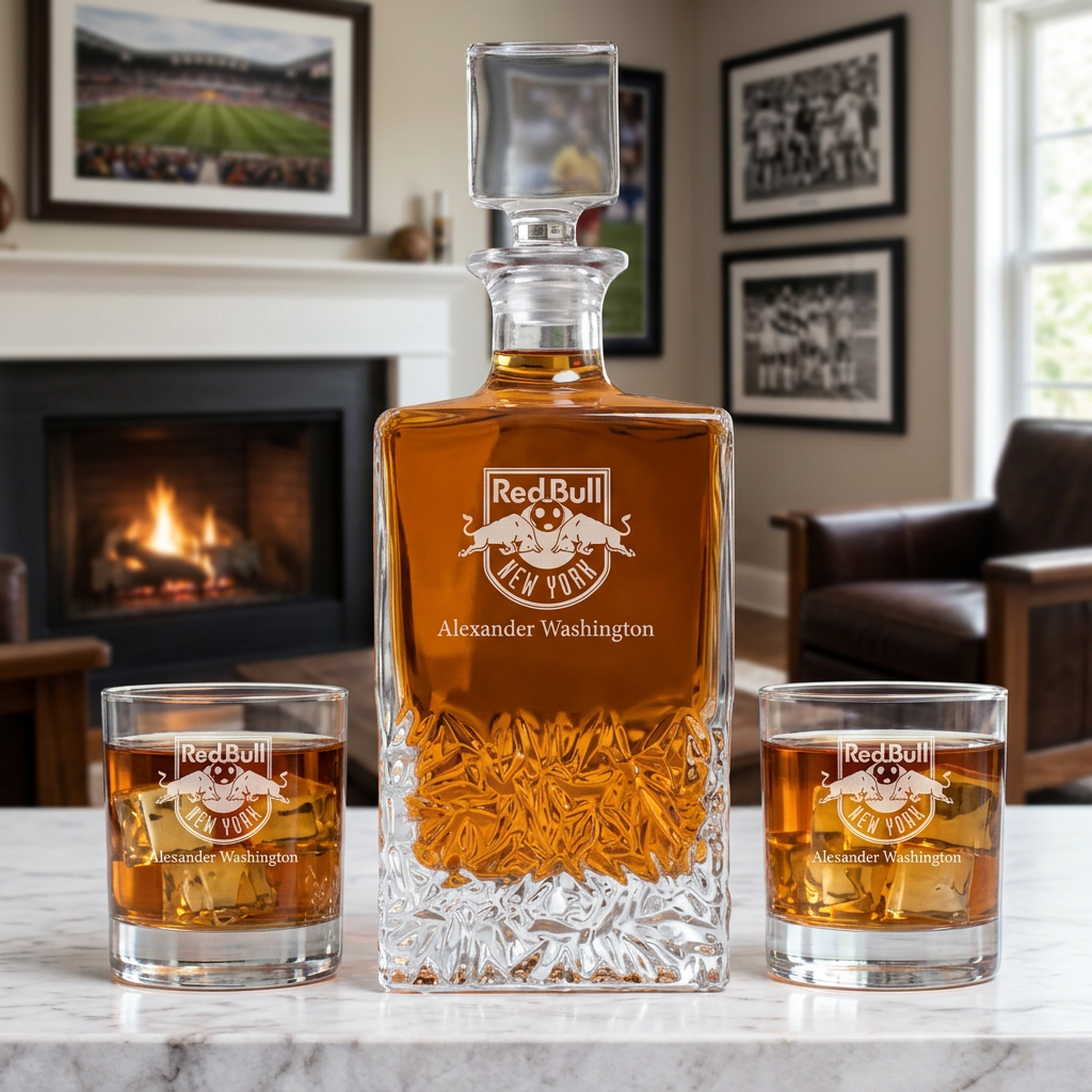 Engraved New York City Red Bulls - Major League Soccer - Personalized Excalibur Decanter Set - Soccer Fanatic Gift Ideas