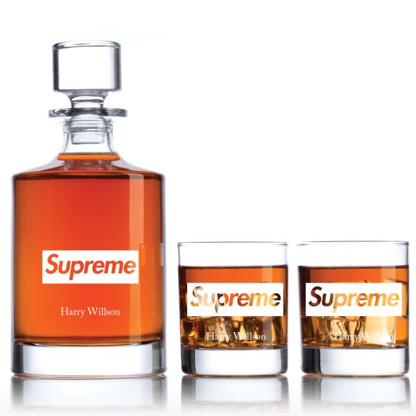 Engraved Supreme - Personalized Bellagio Decanter Set with Old Fashioned Whiskey Glasses