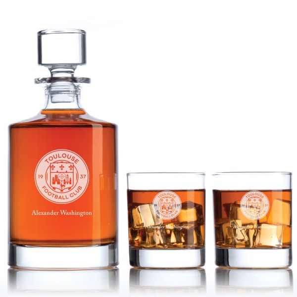 Engraved Toulouse FC - Ligue 1 France Football Personalized Bellagio Decanter Set - Soccer Fanatic Gift Ideas