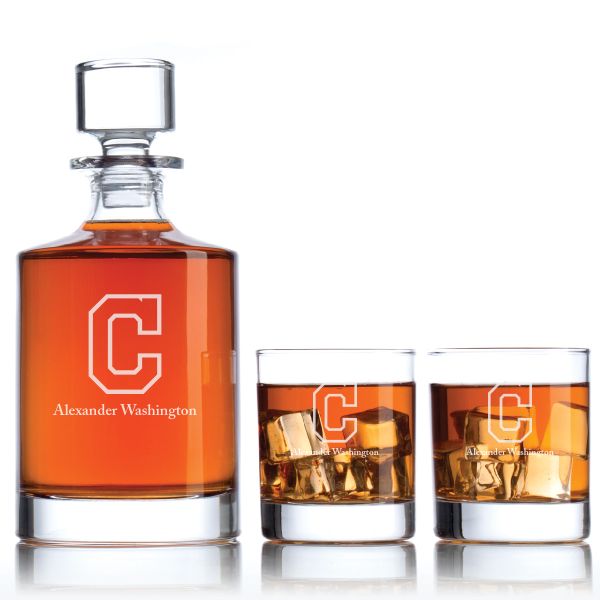 Engraved Cleveland Indians Logo - Major League Baseball - Personalized Bellagio Decanter Set - Baseball Fanatic Gift Ideas
