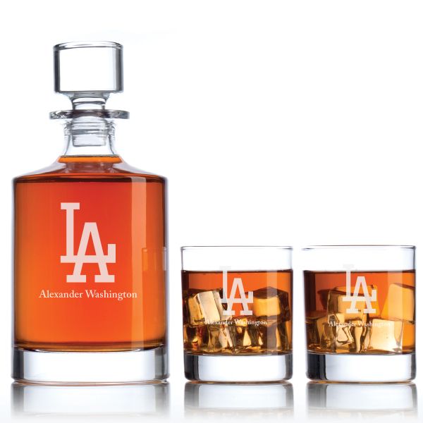 Engraved LA Dodgers - Major League Baseball - Personalized Bellagio Decanter Set - Baseball Fanatic Gift Ideas