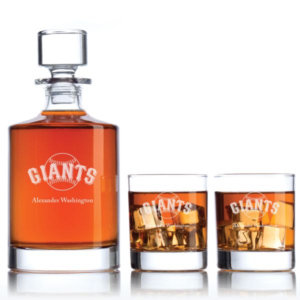 Engraved San Francisco Giants Logo - Major League Baseball - Personalized Bellagio Decanter Set - Baseball Fanatic Gift Ideas