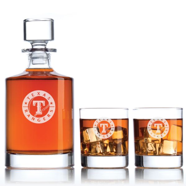 Engraved Texas Rangers - Major League Baseball - Personalized Bellagio Decanter Set - Baseball Fanatic Gift Ideas