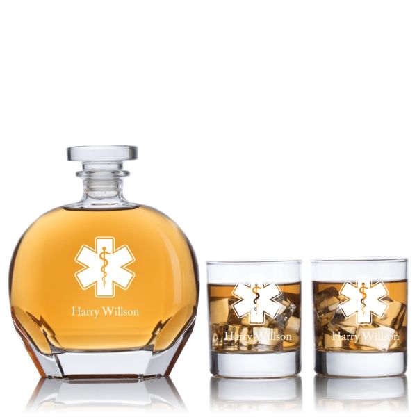 Engraved Star of Life - Personalized Puccini Decanter Set with Old Fashion Whiskey Glasses